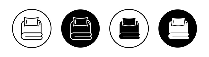Bed linen set with pillows vector line icon illustration. - obrazy, fototapety, plakaty
