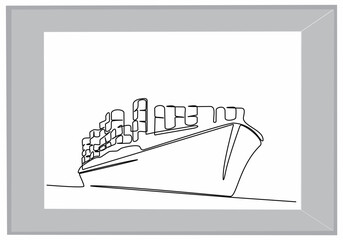 Continuous line drawing cargo ship vector illustration