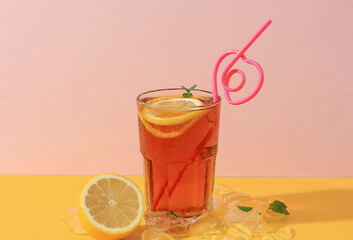 Iced Lemon Tea with Heart Shape Straw