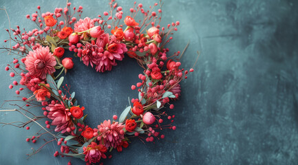 Romantic valentines day heart-shaped wreath for love and celebration