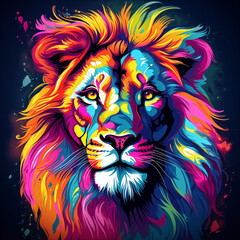 creative colorful lion poortrait, pop art