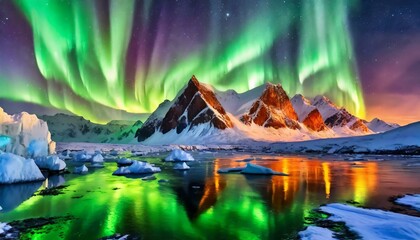 Beauty of the northern lights with the frozen landscapes of the Arctic