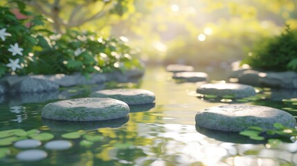 Zen stones resting near calming waters, evoking a sense of relaxation, wellness, and harmony&mdash;an embodiment of spa and wellness serenity.
