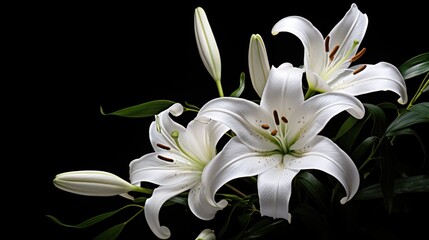 Lilies in bloom on a dark background