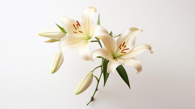 Lilies in bloom on a white background