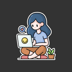 sticker of woman using laptop