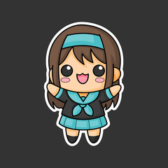 sticker of a female student, cartoon style, kawaii, chibi