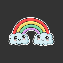 sticker awan dan pelangi, cartoon style, kawaii