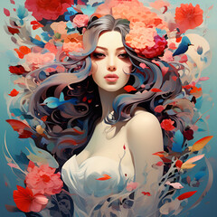 woman with flowers Generative AI