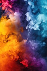 Colorful clouds of smoke of different colors on a black isolated background