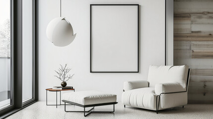 mockup poster frame, paper size Modern, cozy Living Room, white walls