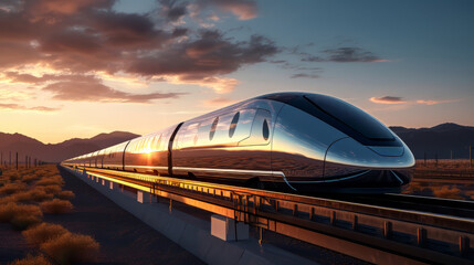 Sunset Voyage - The Futuristic Train - made with Generative AI - obrazy, fototapety, plakaty