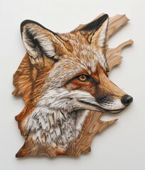 Handcrafted Minimalist Fox Art A Subtle, Closed Color Palette Adding Simplicity to the Intricate Details