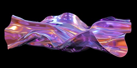 A 3D rendering of a melted holographic metal flow gracefully isolated against a black background, a mesmerizing and otherworldly visual experience.