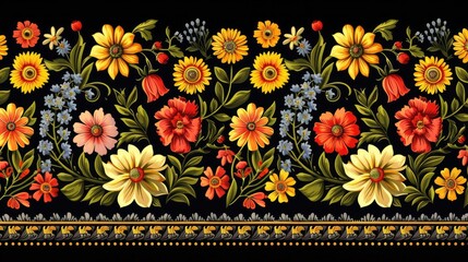 A seamless pattern featuring traditional Ukrainian borders, the rich and intricate design elements that reflect the cultural heritage of Ukraine.