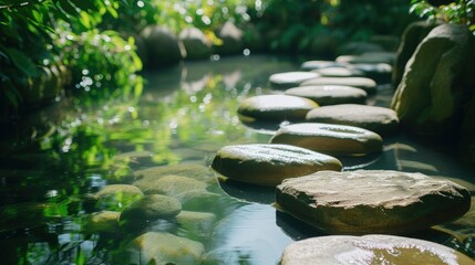 Zen stones resting near calming waters, evoking a sense of relaxation, wellness, and harmony—an embodiment of spa and wellness serenity.