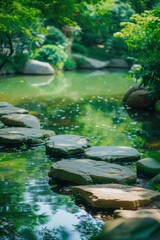 Zen stones resting near calming waters, evoking a sense of relaxation, wellness, and harmony—an embodiment of spa and wellness serenity.