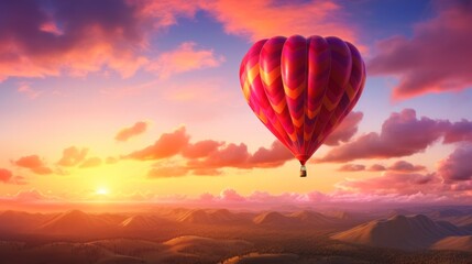 Hot air balloon over the sea at sunset. Neural network AI generated art