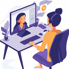 a business person talking to another person in a video call doing a business consultation call vector style