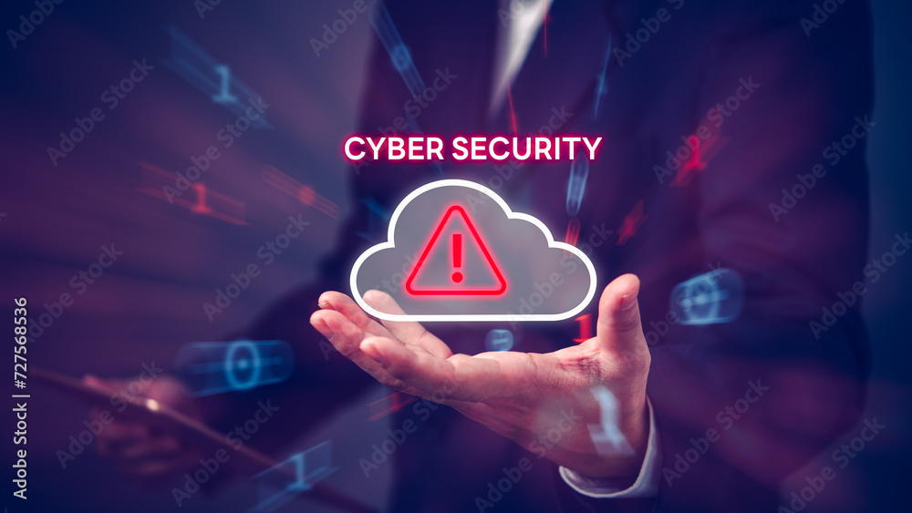 Wall mural cyber security warning cloud protection, privacy, network system service password and software infor