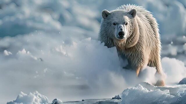 A polar bear is looking for food.