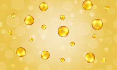 Golden oil bubbles. capsule bubbles. gold circle. yellow gradient background.