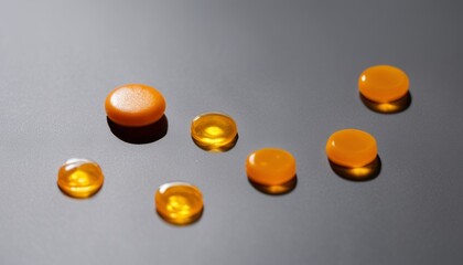 A row of orange plastic capsules