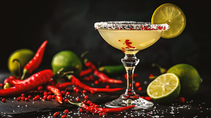 Classic mexican cocktail with tequila, lime and chili pepper - Powered by Adobe