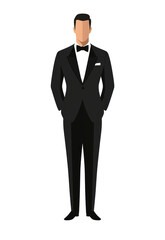 illustration of a wedding groom in black suit isolated on transparent background