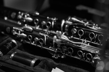 Fragment of lying clarinets in black and white - 727570790