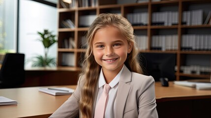 Smiling executive girl inside the workplace