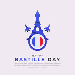 Fototapeta na wymiar Happy Bastille Day Paper cut style Vector Design Illustration for Background, Poster, Banner, Advertising, Greeting Card