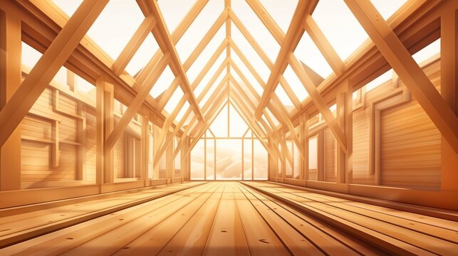 Wooden frame structure house building. Neural network AI generated art