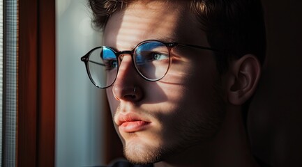 Fototapeta na wymiar Man wearing glasses, profile picture.