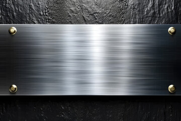 stainless steel metal plate over dark stone wall background