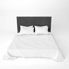 Fototapeta na wymiar Empty Bed Mockup With Black Bed Headrest