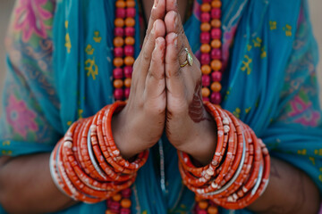 close up picture of indian woman hand praying