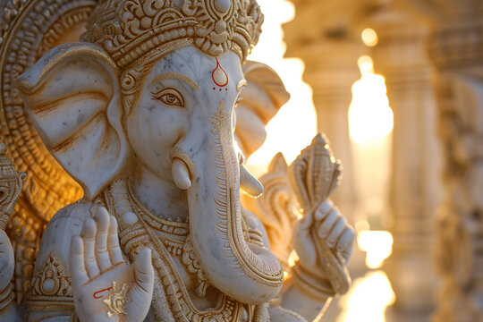 close up picture of ganesha statue bokeh style background