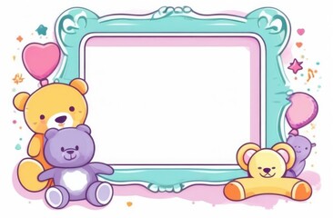 cubs and hearts greeting card,Square mockup of children's art frame, blank frame, bears and balloons, congratulatory frame with the birth of a baby