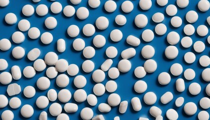 A blue background with white capsules