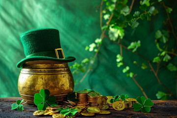irish leprechaun hat with the money jar