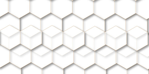 Naklejka premium Abstract white background with hexagons pattern. White abstract vector wallpaper with hexagon grid. 3D technology Futuristic honeycomb mosaic white background. 