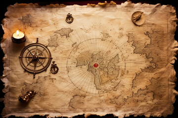Fototapeta na wymiar an old map of an ancient world, Vintage treasure map parchment, pirate treasure map