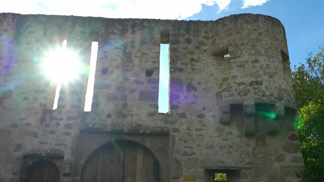 Sun Rays Shines Through Arrowslit Hole of the Ruins of Hohlandsbourg Castle