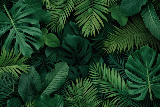 Top view tropical leaves minimal fashion summer holiday concept. Flat lay