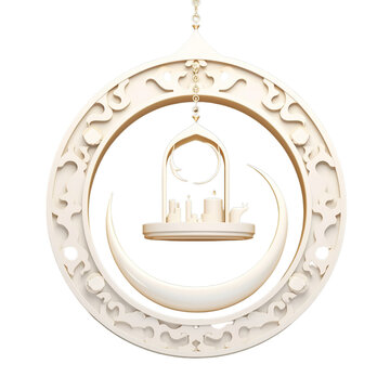 3D white modern Islamic composition in golden color on transparent background