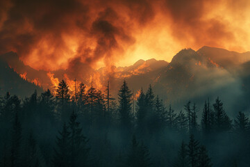 wildfire burning in the mountains at night