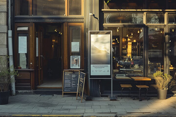 white billboards in front of the cafe