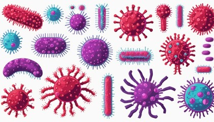 A collection of different types of germs and bacteria - obrazy, fototapety, plakaty