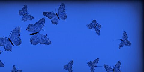 Blue rich deep background with butterflies. Background with butterflies.Background,wallpaper,template with beautiful butterflies. Minimalistic background with butterflies.